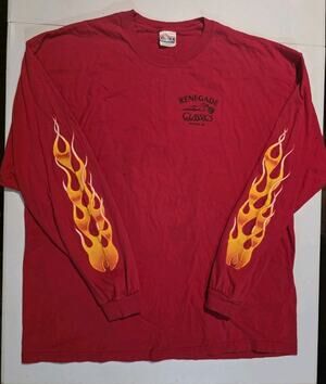 Vtg Renegade Classic Motorcycle Clothing Flame Sleeve Long Sleeve Shirt Mens 2XL